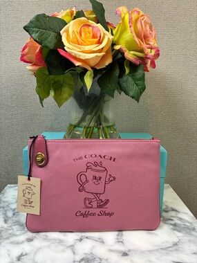 Coach Coffee Shop Lil Miss Jo Rouge Pink Canvas Pouch CS485 - NWT HTF Novelty